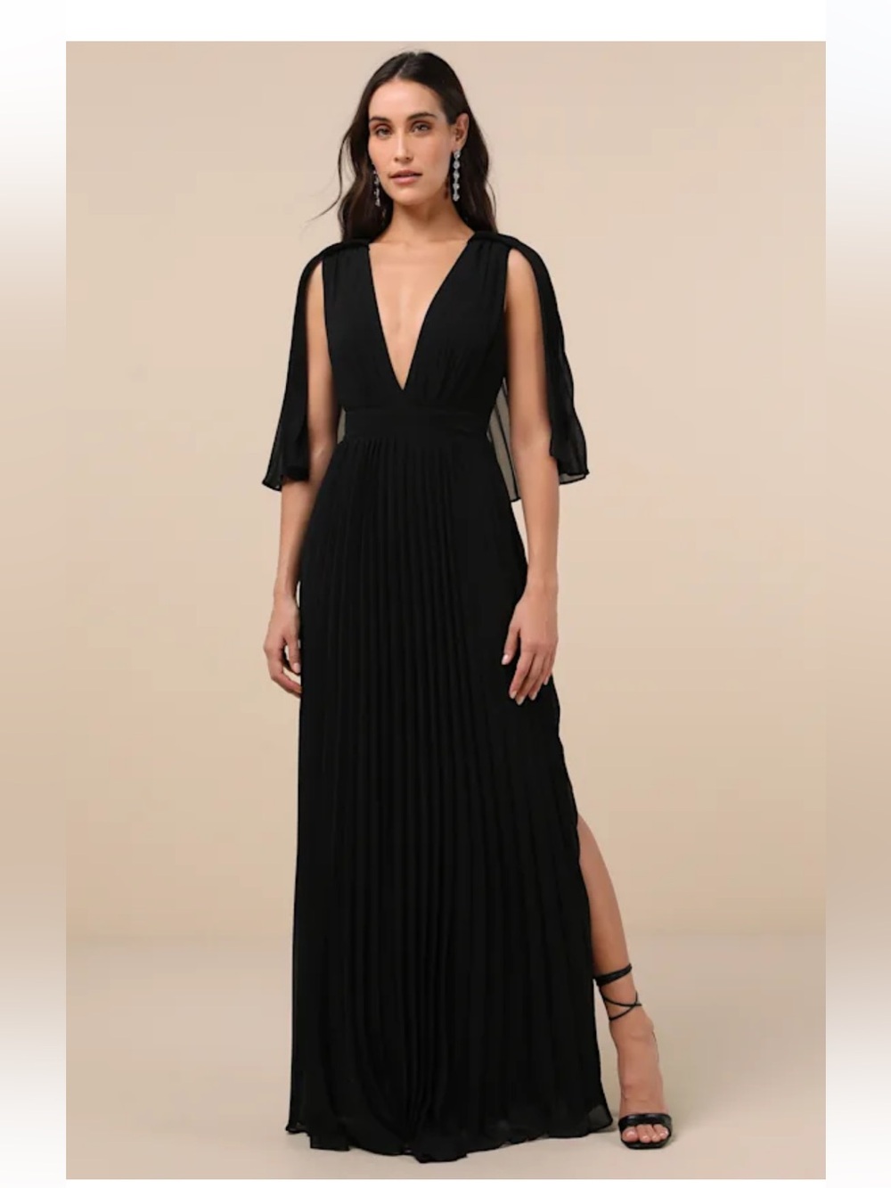 Lulu's Black Pleated Maxi Dress with Deep V